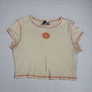 H&M Cream Crop Top with Orange Sun Embroidery….Medium